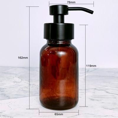 Custom 8oz 250ml Amber Body Hand Wash Pump Glass Foam Soap Dispenser Bottle with Black Pump