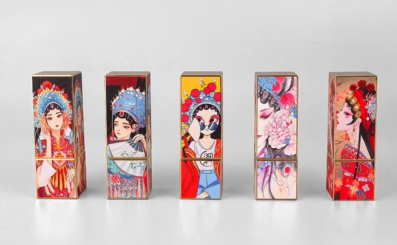 Lady Unique China Style Square Luxury 3D Printing Magnetic Lipstick Container Lip Balm Tubes