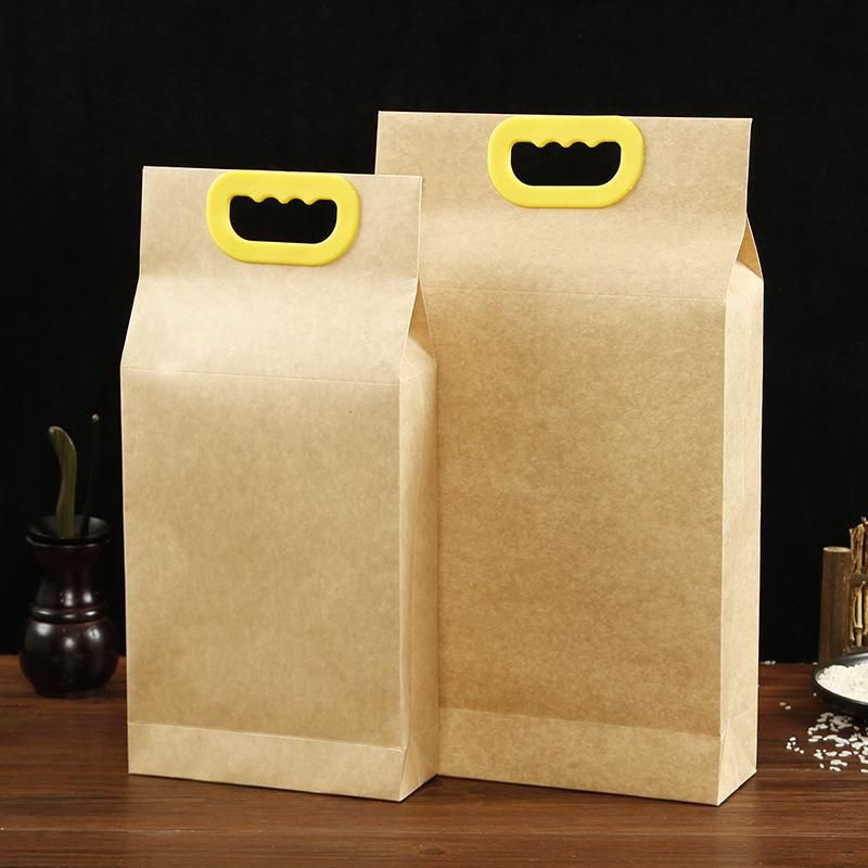 Flour Bag 5kg 10kg 15kg Kraft Paper Lamination PP Woven Bag Food Grade Packaging Bag with Plastic Handle