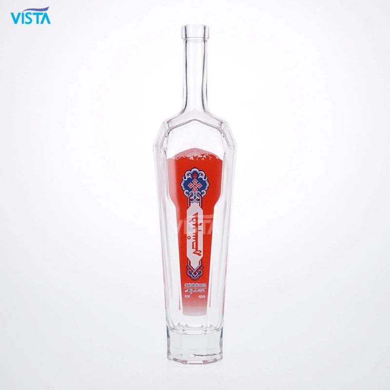 750ml Vodka Bottle High Flint Glass Bottle with Silkscreen with Cork Cap