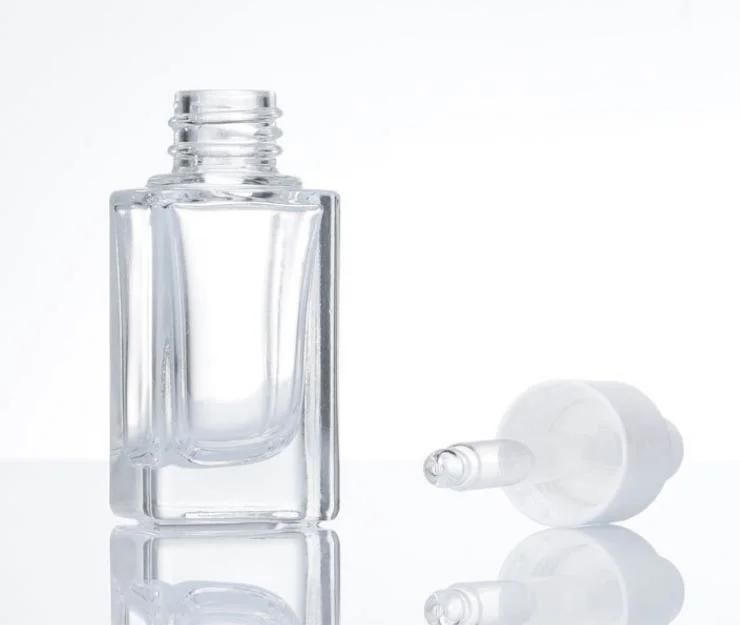 10ml 15ml Square Clear/Transparent Essential Oil/Serum Glass Dropper Bottle with White Plastic Dropper Cap