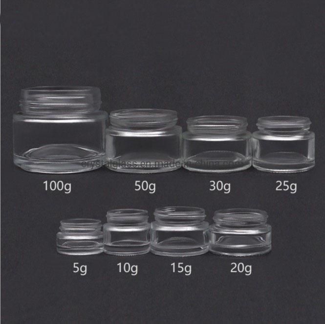 50ml 30ml Transparent or Frosted Cosmetic Glass Cream Jar with Golden Lid