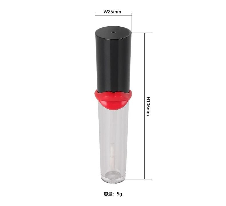 Chic 5ml Black Top with Red Lip Transparent Tubes Clear Plastic Packaging Custom Top Lip Gloss Tubes