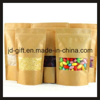 Stand up Kraft Paper Zipper Pouch with Mess for Rice, Candy Window (12*20+4cm, 14*20+4cm)