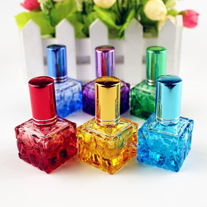 Colorful Square Glass Perfume Bottle 10ml Small Sample Portable Parfume Refillable Scent Sprayer Cosmetic Spray Bottle