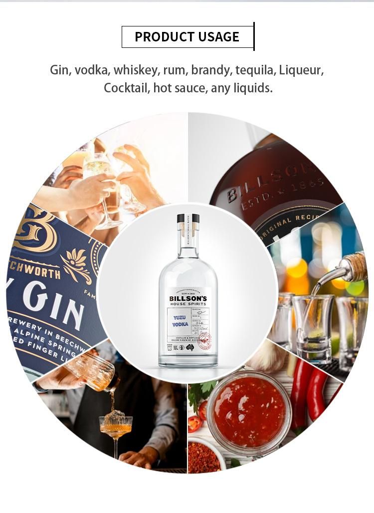 Manufacturers Custom 500ml 700ml 750ml 1000ml Empty Rum Gin Whisky Spirit Vodka Glass Liquor Bottle
