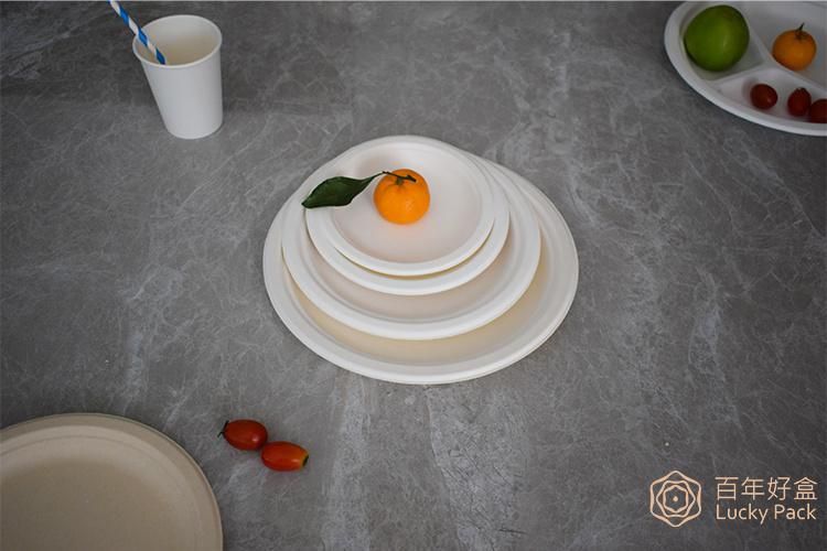 Compostable 3 Compartment Biodegradable Tableware Sugarcane Bagasse Paper Round Plate