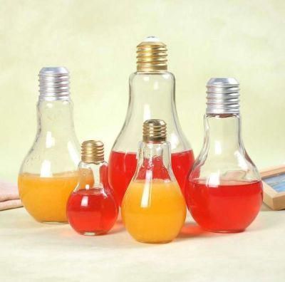 Hot Sale Creative Light Bulb Shape 300ml 400ml 500ml Glass Bottle with Screw Cap