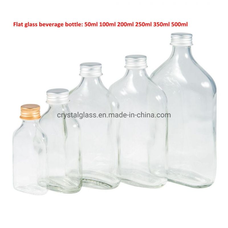 200ml 6oz Flat Transparent Glass Flask Bottle with Aluminium Lid