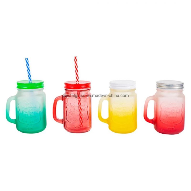 16ounce Glass Yorkshire Mason Jar Drinking Mugs with Handles Metal Lids and Hard Plastic Reusable Straws