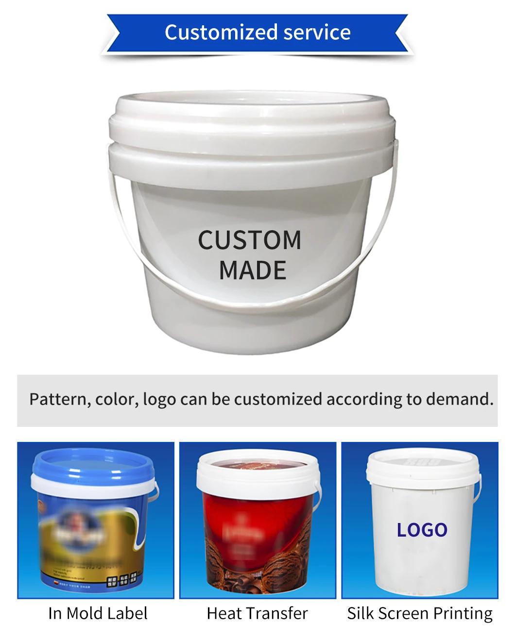 Customized 5 Gallon Plastic Pail 20L for Coating Paint Water Pet Food Glue Pastry Candy Engine Oil Lubricating Oil Round Plastic Buckets with Lids Handle