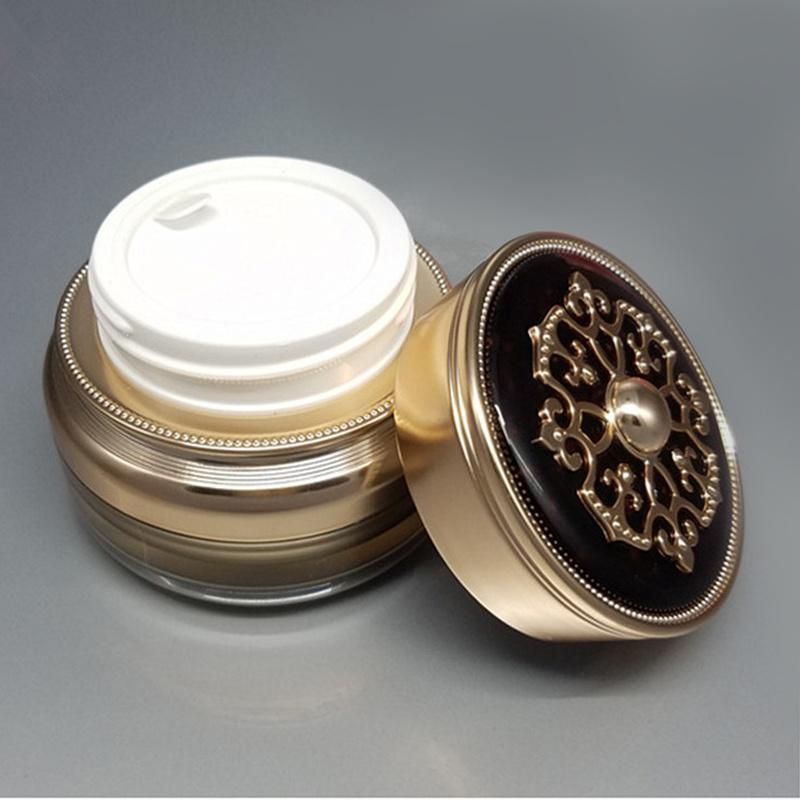 in Stock 15g 30g 50g Luxury Design Empty Cheap Plastic Cans Acrylic Jars Cosmetic Pot Packaging with Gold Lid