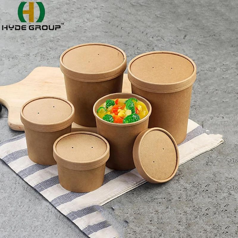 8oz/12oz/16oz/26oz Disposable Kraft Paper Soup Cups Food Packaging Paper Cups for Takeaway