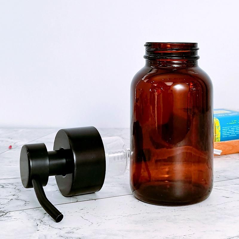 Wholesale 250 Ml 8oz Amber Liquid Hand Body Wash Glass Foaming Soap Pump Bottle with Stainless Steel Pump