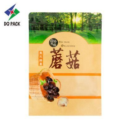 Dq Pack Stand up Zipper Pouch Kraft Paper Pouch Sachet Kraft Paper Bag with Window for Dried Agaric Mushroom Packaging