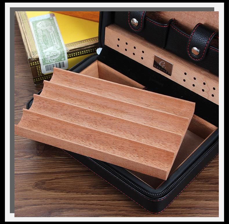 Wholesale Cigarette Box Cedar Humidor Travel Leather Case Portable Leather Cigar Humidifier Case