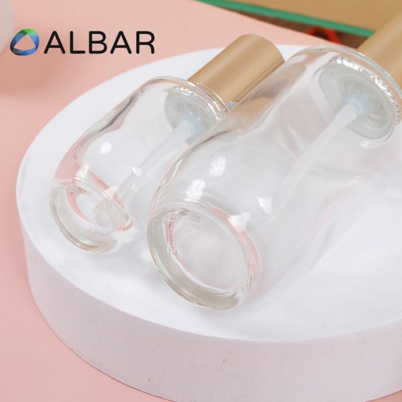 Flat Shoulder Round Bottom Clear Glass Bottles for Cosmetics Skin Care Packing