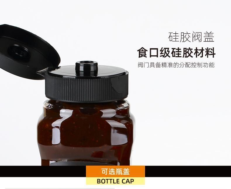 360ml12oz Pet Squeeze Ketchup BBQ Chili Sauce Plastic Food Grade Bottle Screw Flip Lid with Silicone Fossil Seal