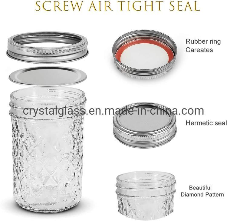 Wide Mouth Food Storage Glass Mason Jars with Lids for Jam Honey Packing 4oz 8oz 16oz