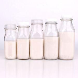 Wholesale Square Glass Milk Bottle 8oz 12oz 14oz 32oz Glass Bottle for Raw Milk with Plastic Lid