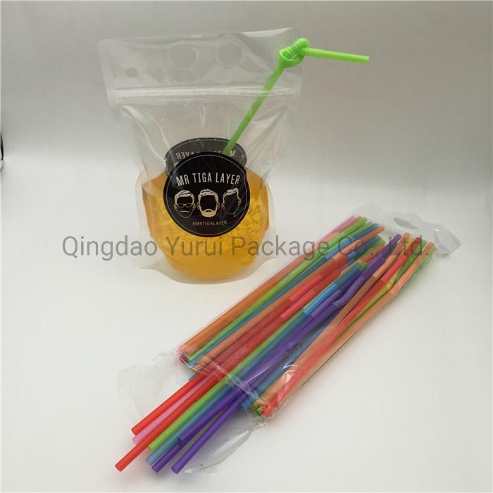 Custom Printed Reusable Zip Lock Drink Pouch with Straw Drinking/ Juice/ Beverage Plastic Packaging Bags 16oz