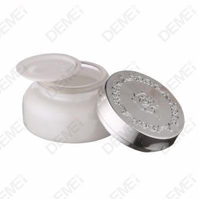 15g 30g 0.5oz 1oz White Frosted Cream Glass Jars with Embossing Flower Metal Cap for Skincare