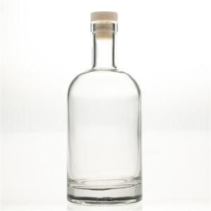 750ml Round Gin Glass Bottle with Screw Cap Wood Cork for Liquor Beverage