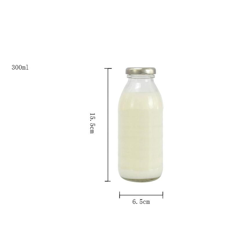 Wholesale 10oz 16oz Round Glass Milk Bottle with Metal Screw Cap