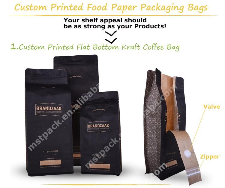 Recycle PLA Kraft Paper Stand up Packaging Bag for Coffee Tea Nuts Rice Spice Powder