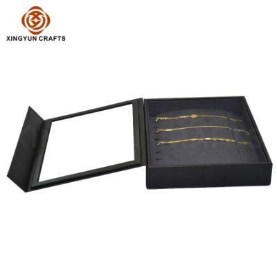 Custom High Quality Black Leather Window Bracelet Watch Packaging Box