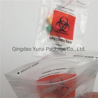 Customized Logo Laboratory Use LDPE Plastic Disposal Biohazard Specimen Transport Bags