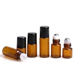 Hot Sale Amber 1ml 2ml Cosmetic Glass Roll on Bottles with Stainless Steel Roller Ball