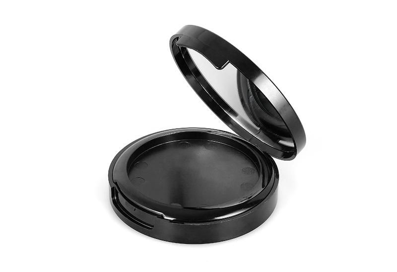 Round Black Plastic Empty Pressed Powder Compact Packaging for Pressed Powder with Mirror