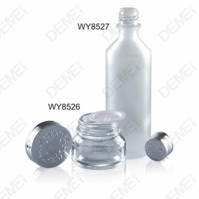 120ml 50g Cosmetic Skin Care Packaging Clear Sloping Shouldertoner Lotion Glass Bottle and Cream Jar Series with Silver Engraved Cap