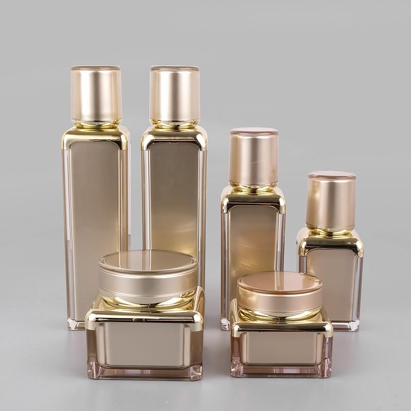 in Stock Fancy Gold Skin Care Square Plastic Acrylic Cosmetic Packaging Cream Jars with Lids