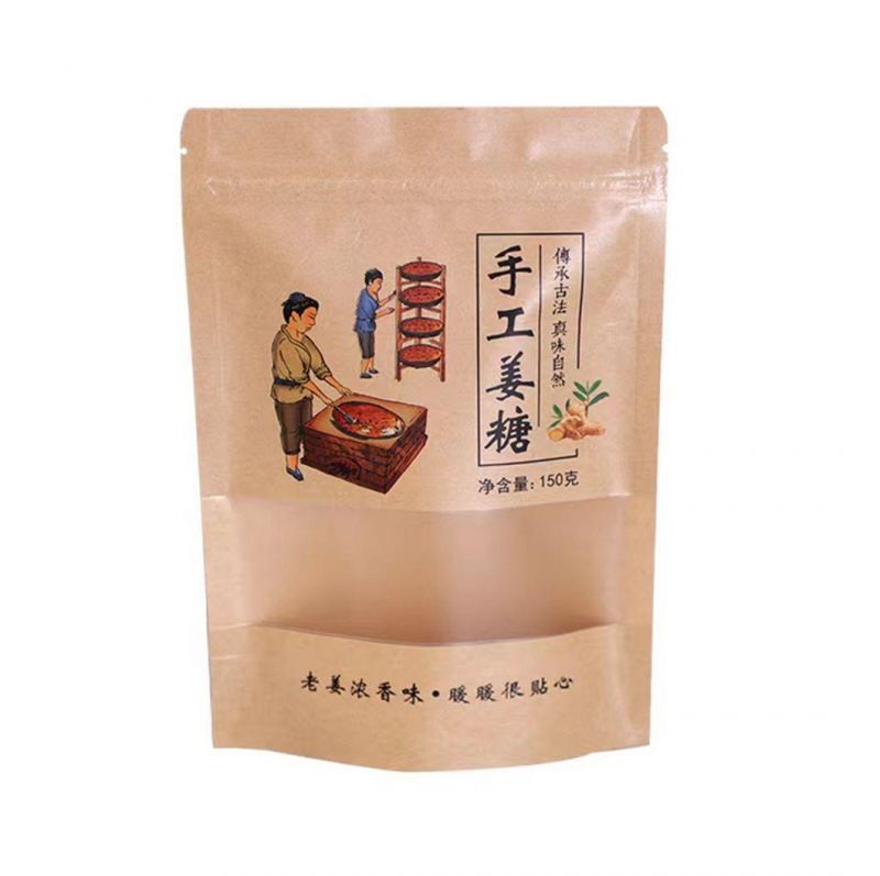 Food Packaging Kraft Paper Bag with See-Through Clear Window and Zipper