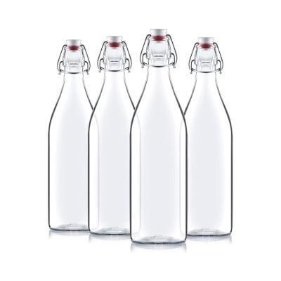 16 Oz Glass Swing Top Bottles with Funnel - Set of 4 - Clear Grolsch Bottle with Flip Top Lids