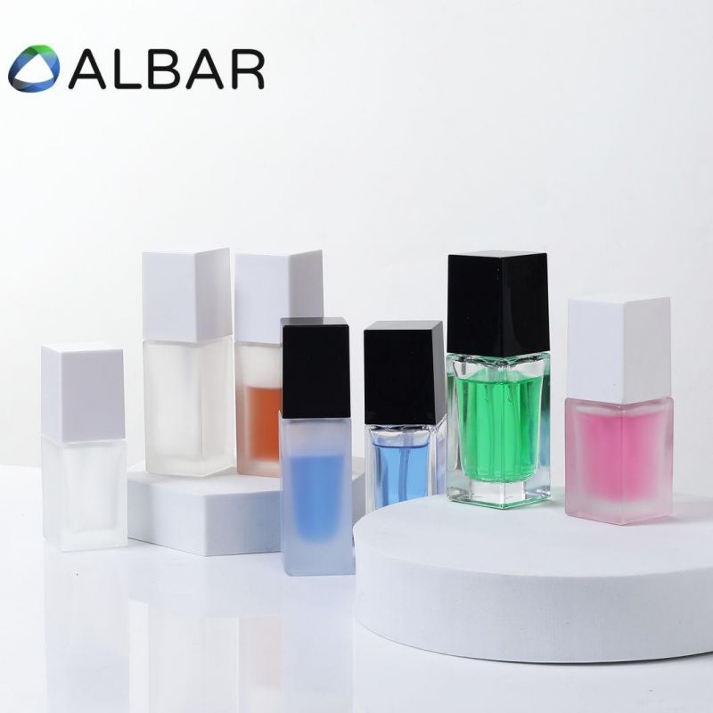 Square Clear Frosted Cosmetics Glass Liquid Foundation Serum Lotion Bottles with Pump