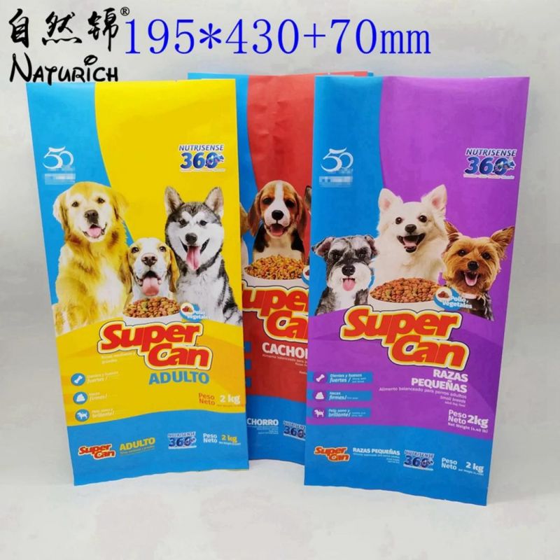 Printed Aluminum Foil Lined Plastic Block Bottom Pet Food Bag Packaging for Dog