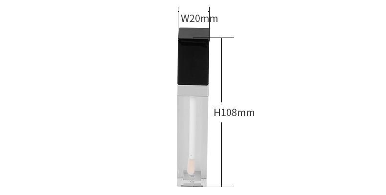 Wholesale Empty Lipgloss Tube Packaging Square Black Cover Clear Bottle Cosmetic Container Lip Gloss Tube