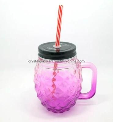 Colored Pineapple Style Glass Mason Beverage Mug with Handle 500ml/450ml