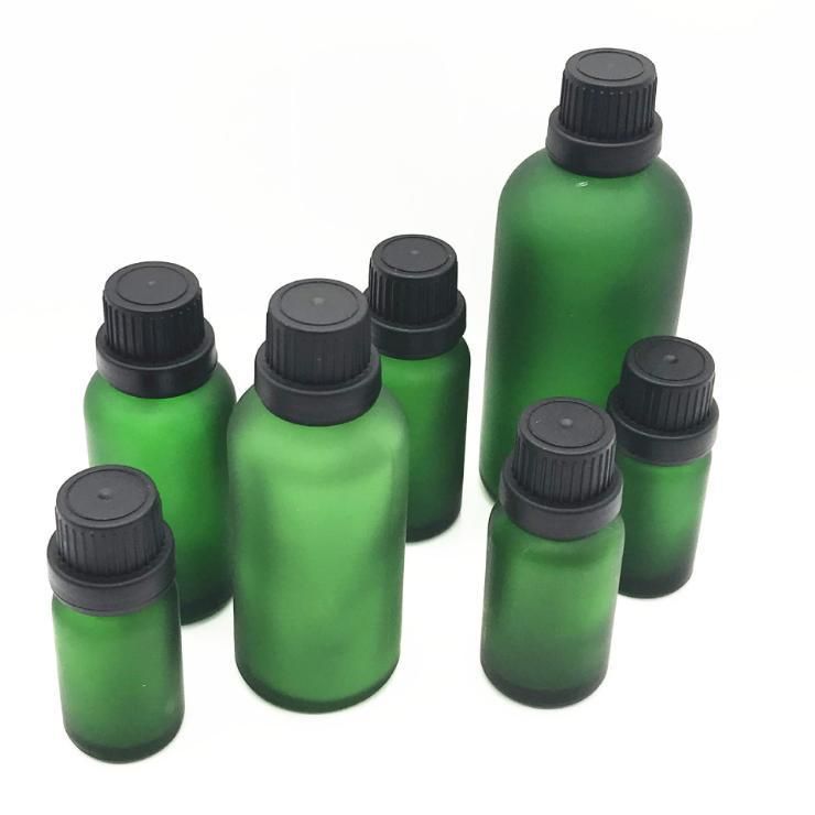 5ml 10ml 15ml 20ml 30ml 50ml 100ml Frosted Green Essential Oil Glass Bottle with CRC Plastic Cover