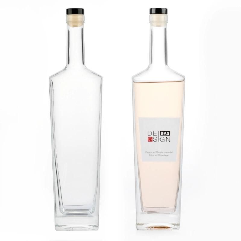 Manufacturers 750ml 750 Ml Empty Clear Thick Bottom Vodka Liquor Glass Bottles with Cork Cap