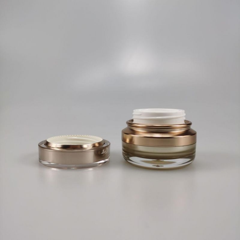 Luxury 15g 30g 50g Round Gold Acrylic Cream Jar with Oblique Shoulder