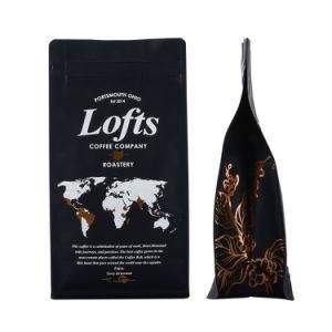 Factory Custom Logo Print 250g 340g 500g Black Matt Ground Coffee Flat Bottom Valve Bags Coffee Bean Kraft Paper Bags Packaging Bag