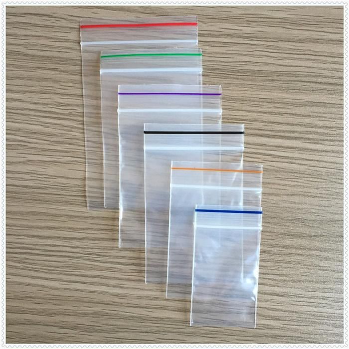 High Quality BPA Free Resealable Clear Plastic Zip Lock Bag with Colorful Line on The Lip