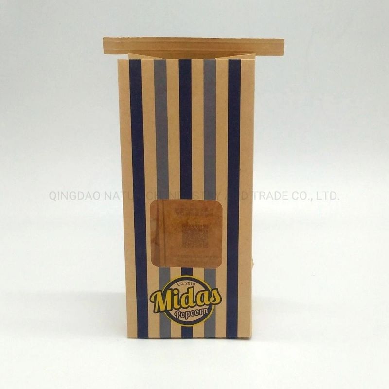 Custom Printed Food Grade Recycled Retail Grocery Popcorn Packaging Potato Chips Kraft Paper Bag with Tin Tie