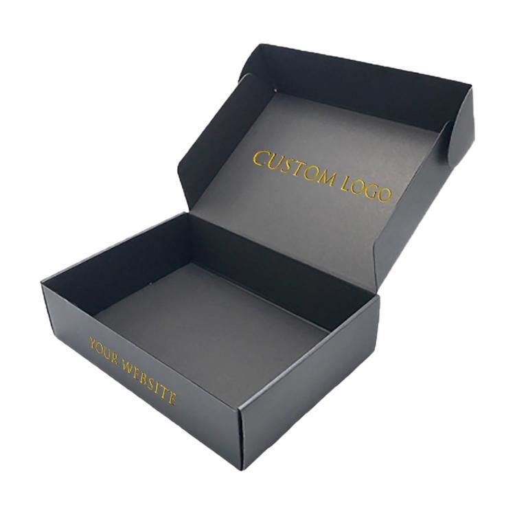 Custom Black Two-Sided Printing Logo Gold Hot Foil Stamping Shipping Corrugated Cardboard Packaging Carton Paper Gift Mailer Box