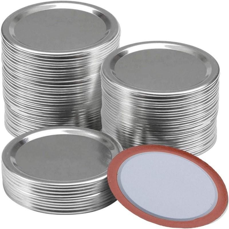 Custom Logo Regular Mouth 70mm Mason Jar Canning Lids, Reusable Leak Proof Split-Type Silver Lids with Silicone Seals Rings