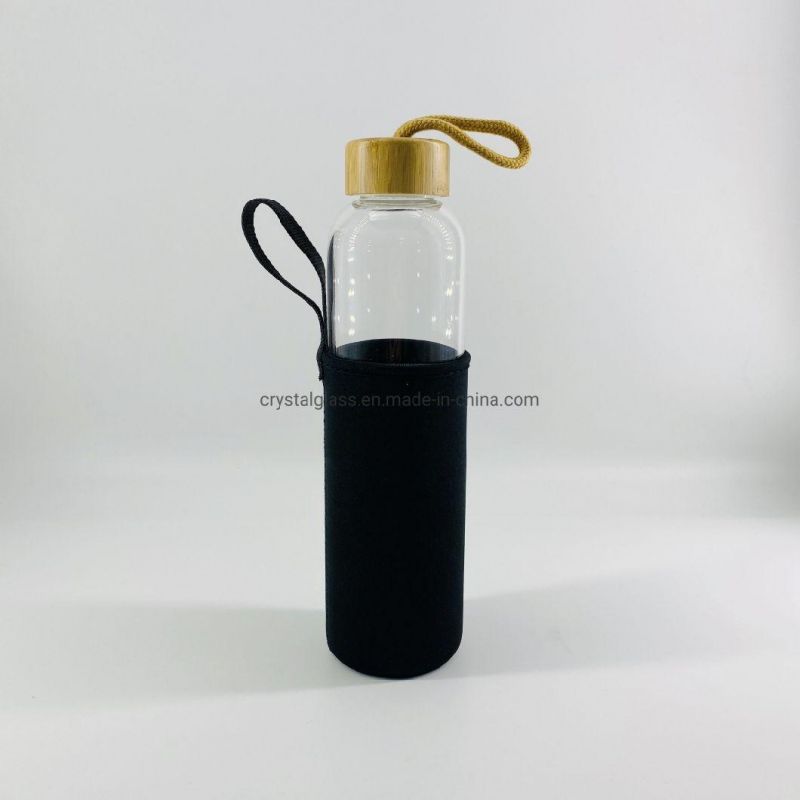 750ml Glass Fruit Juice Beverage Drinks Water Drinking Bottle with Bamboo Lid and Sleeve